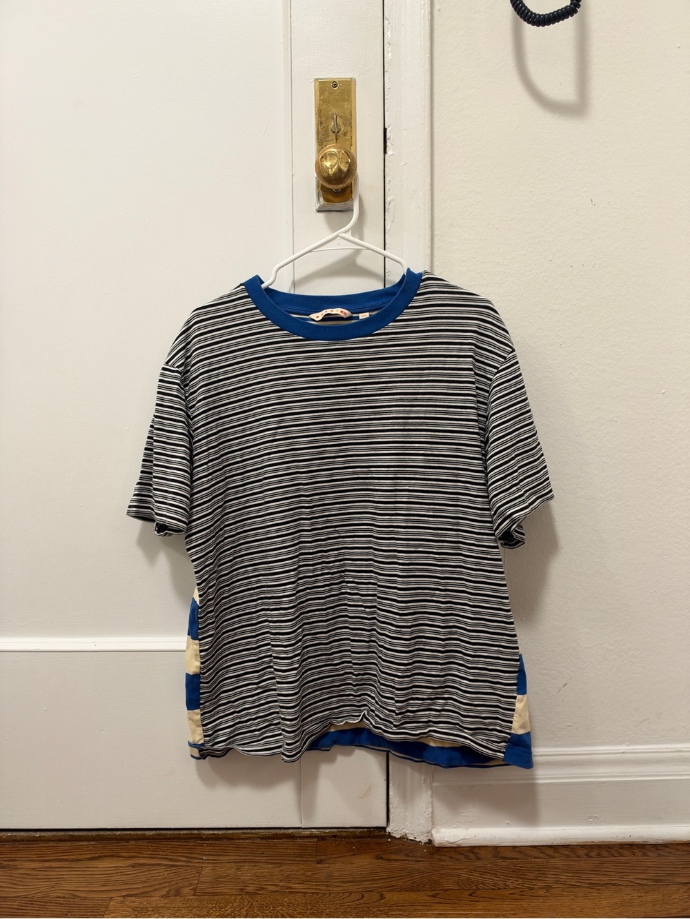 Marni x Uniqlo Black & White Striped T-Shirt with Blue Collar